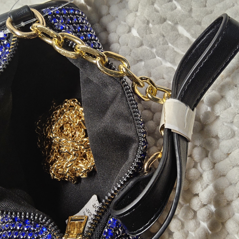 NWOT Blue and Black with Goldtone hardware Crossbody Bag with Structured Design - Picture 7 of 7
